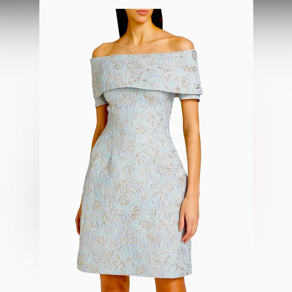 Rickie Freeman for Teri Jon Strapless Metallic Jacquard Cocktail Dress